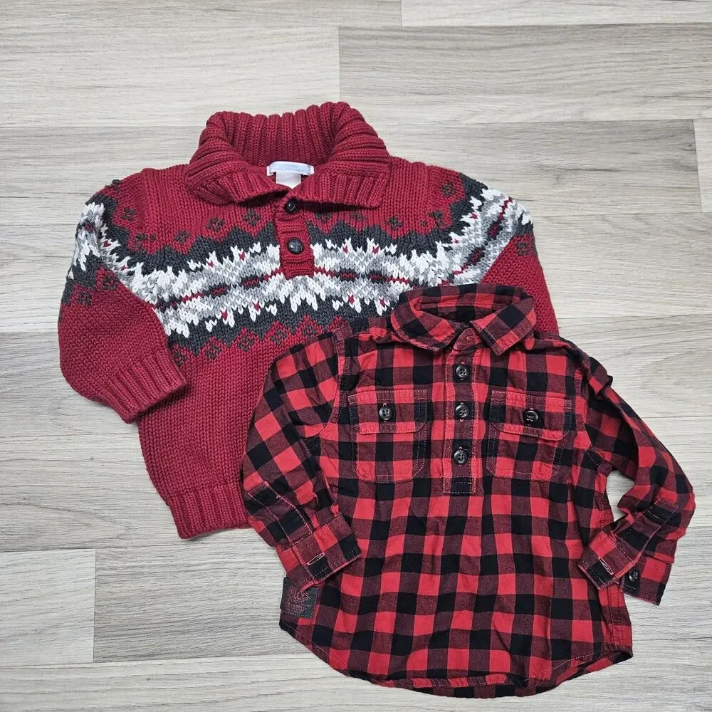 Jack and Janie Boys Red Sweater Size 12-18 Months Holiday Christmas Ralph Lauren